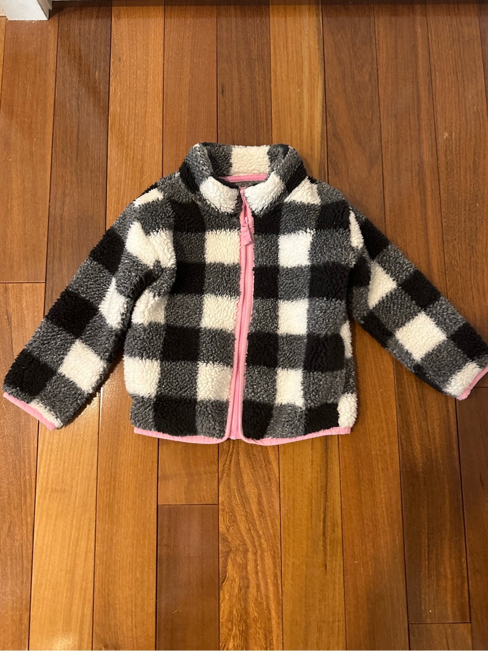 jumping beans Black White Buffalo Check Fleece Jacket with Pink Trim
